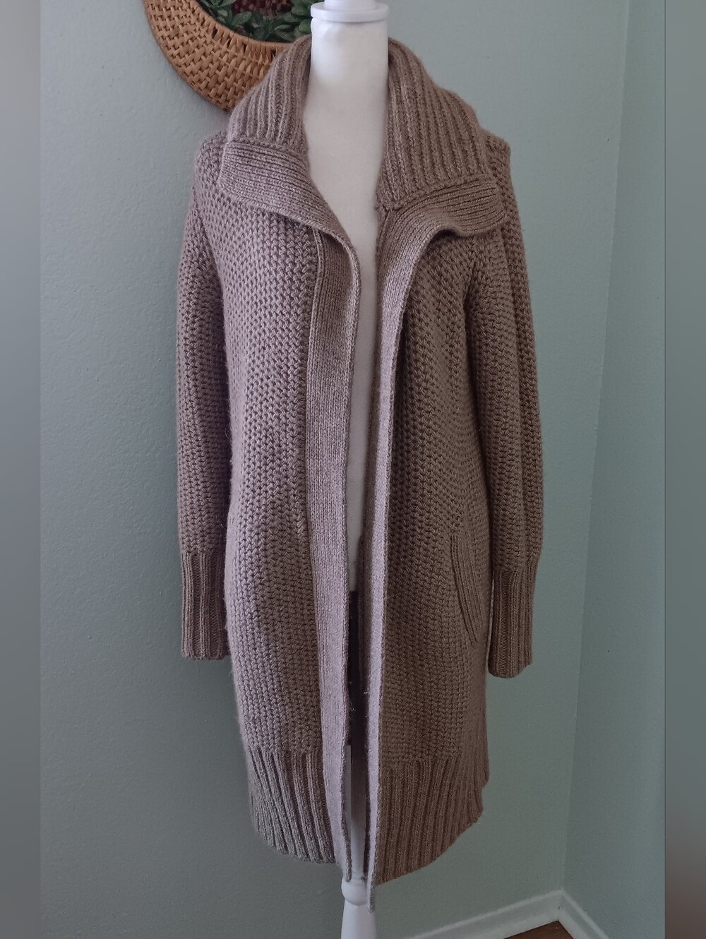 Banana Republic Taupe Open-Front Ribbed Collar Cardigan